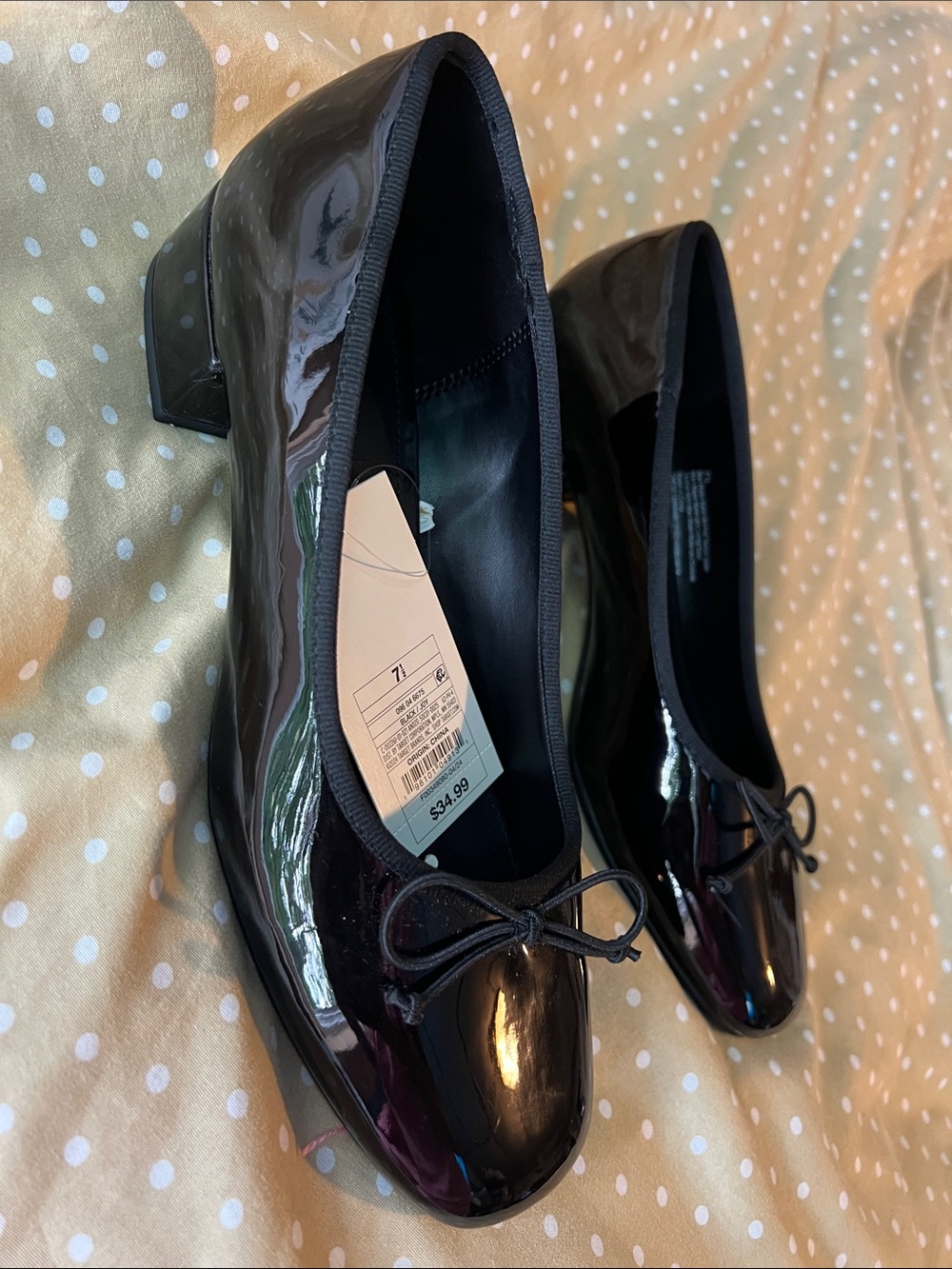 a new day Black Patent Block Heel Ballet Flats with Bow